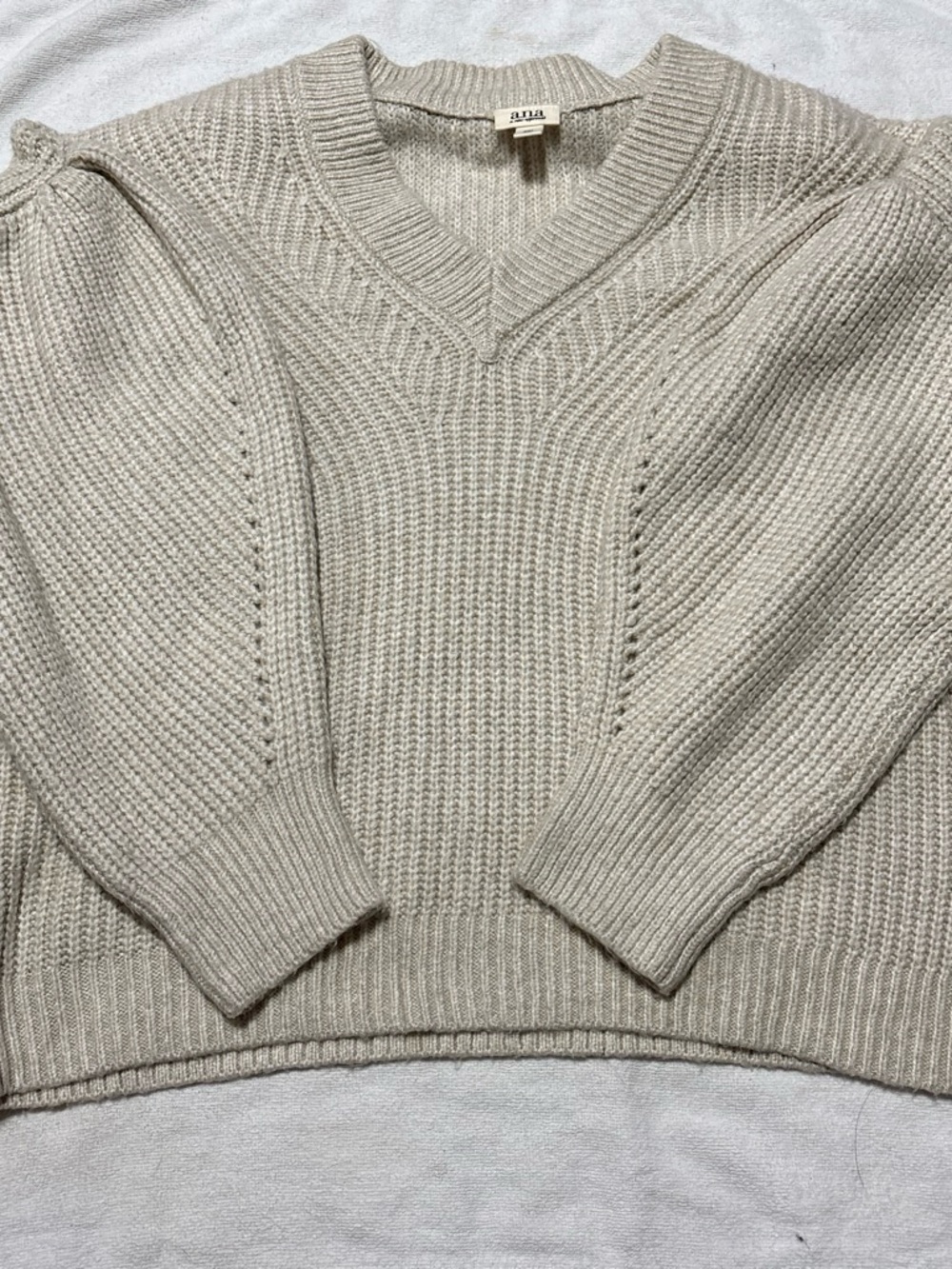 a.n.a Cream Ribbed V-Neck Sweater